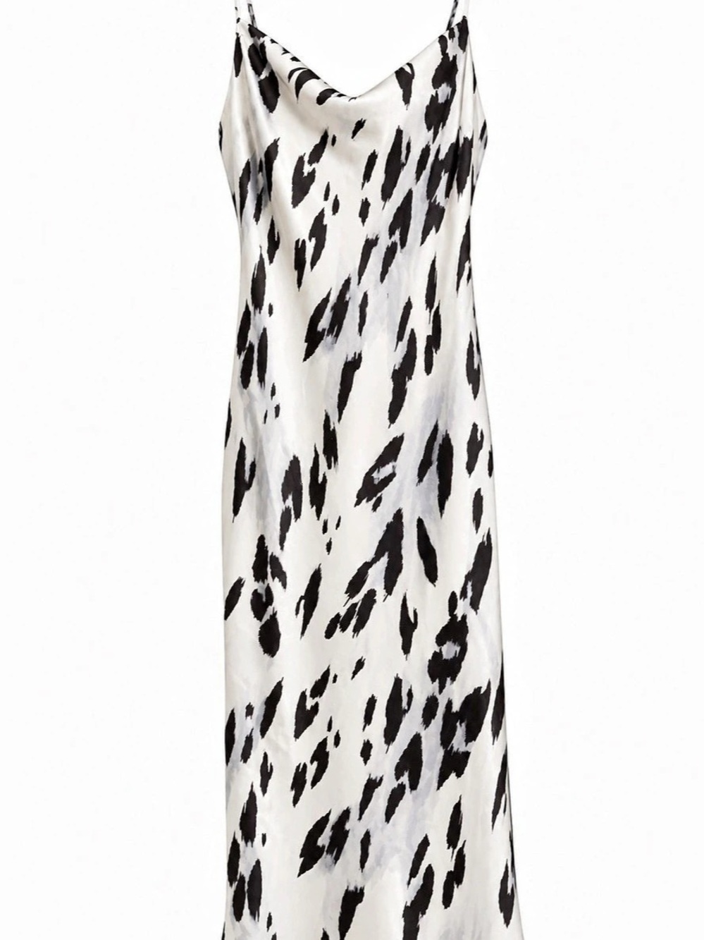 Express Leopard Satin Cowl Neck Lace Midi Slip Dress White & Black Large